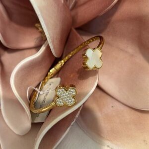 Rachel Zoe White Onyx & Pave Clover Gold/Sterling Silver Open Cuff Bracelet NEW